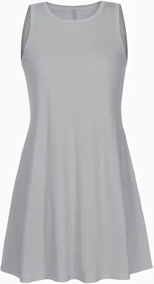 Sun Dresses for Women 2024 Summer Sleeveless Crew Neck Mini Dress Casual Loose Comfy Beach Tank Dress with Pockets