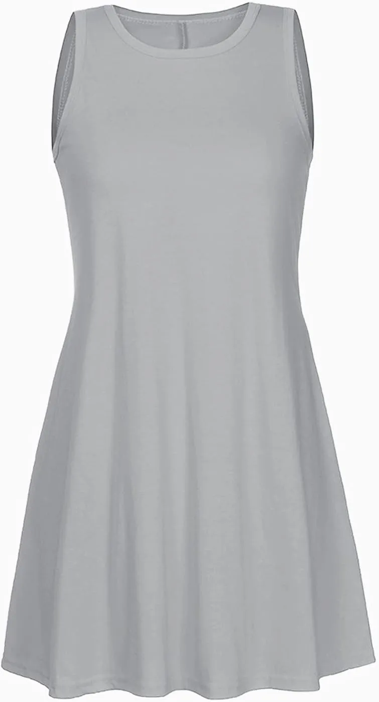 Sun Dresses for Women 2024 Summer Sleeveless Crew Neck Mini Dress Casual Loose Comfy Beach Tank Dress with Pockets