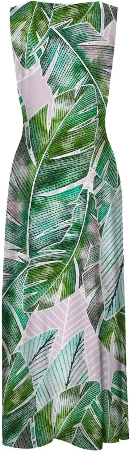 Sun Dresses for Women, Graphic Print Flowy Beach Dress, Spring Summer Casual Elegant Wrap V Neck Sleeveless Maxi Dresses