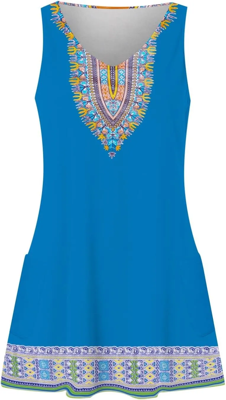 Sundresses for Women 2024 Trendy Summer with Pockets Boho Beach Dress Floral T-Shirts Dress V Neck Loose Tank Dresses