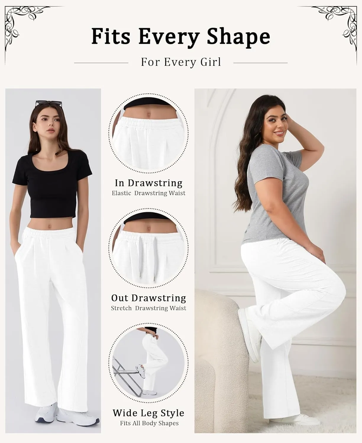 Susclude Baggy Sweatpants for Women Y2k Wide Leg Pants Summer High Waisted Drawstring Pleated Lightweight Pants with Pockets