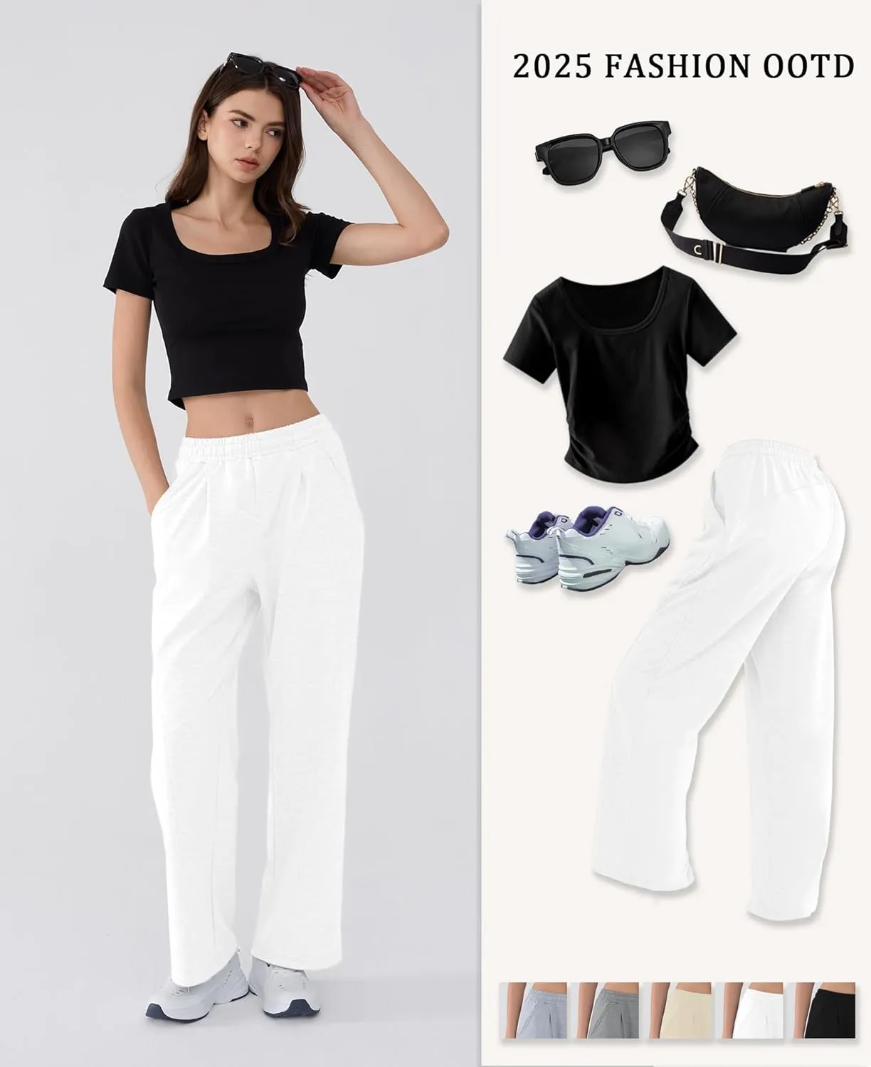 Susclude Baggy Sweatpants for Women Y2k Wide Leg Pants Summer High Waisted Drawstring Pleated Lightweight Pants with Pockets