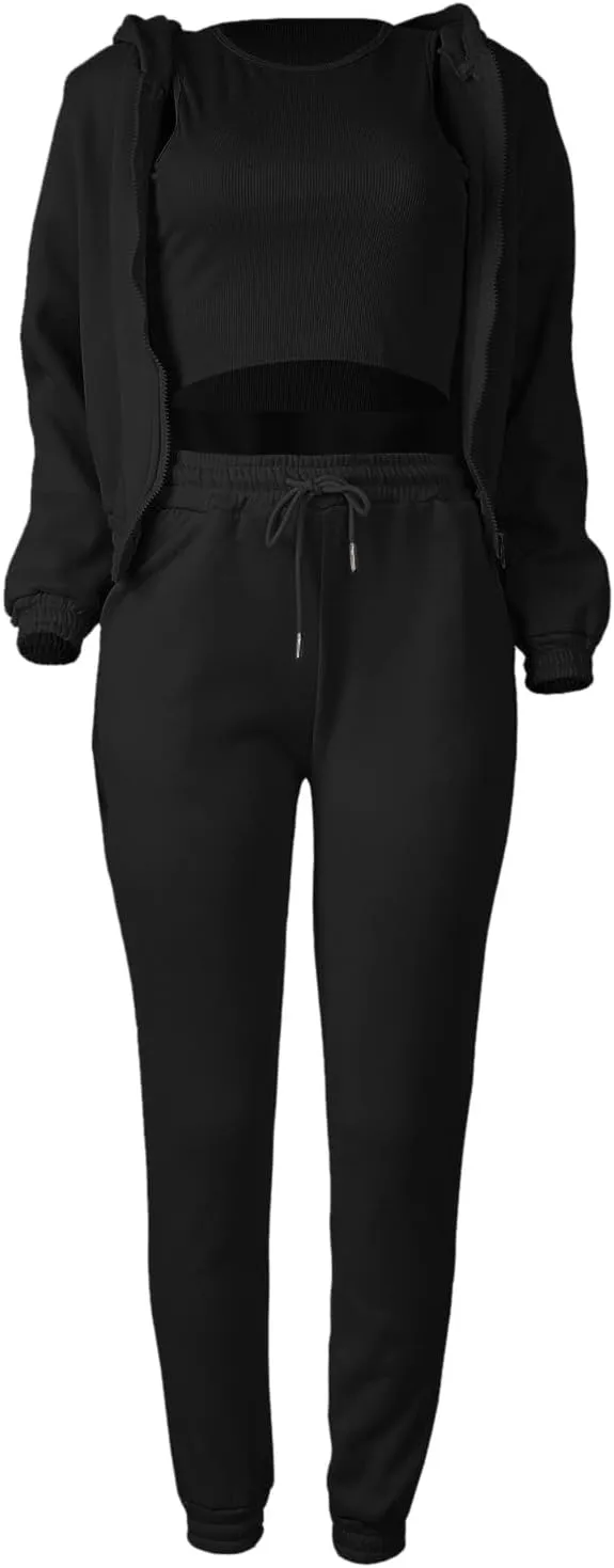 Sweatpants and Sweatshirt Set for Women, Casual Outfit Athletic Suit Set Hooded Tracksuit 3 Piece Jogger Sweatsuit