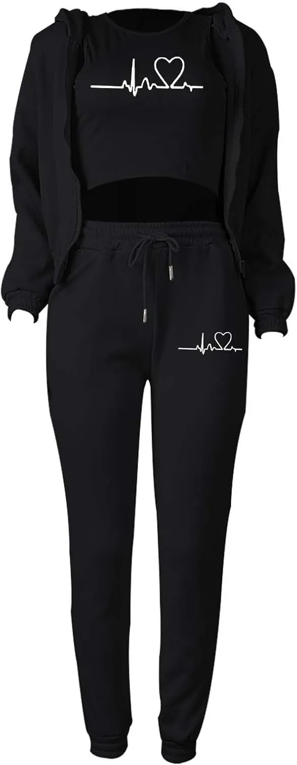 Sweatpants and Sweatshirt Set for Women, Casual Outfit Athletic Suit Set Hooded Tracksuit 3 Piece Jogger Sweatsuit