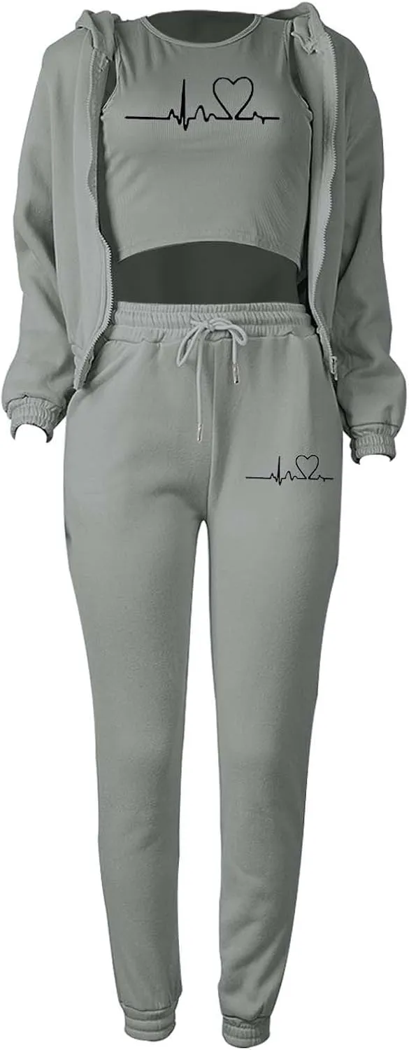Sweatpants and Sweatshirt Set for Women, Casual Outfit Athletic Suit Set Hooded Tracksuit 3 Piece Jogger Sweatsuit