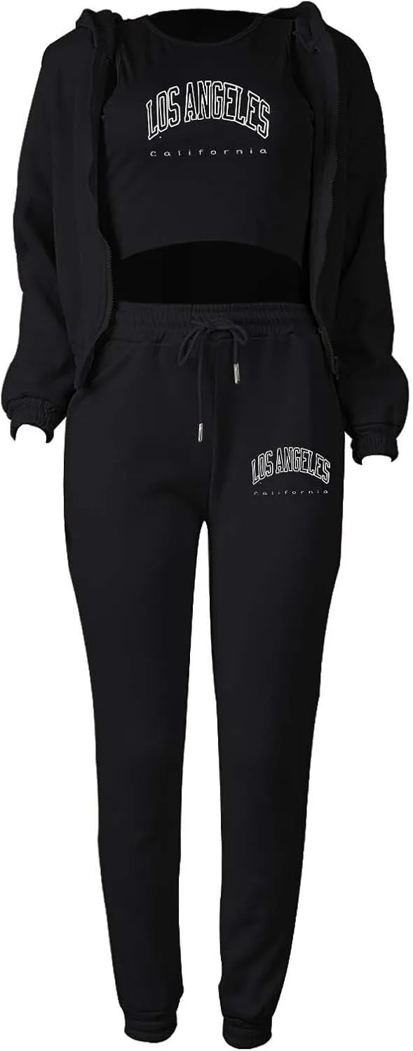 Sweatpants and Sweatshirt Set for Women, Casual Outfit Athletic Suit Set Hooded Tracksuit 3 Piece Jogger Sweatsuit