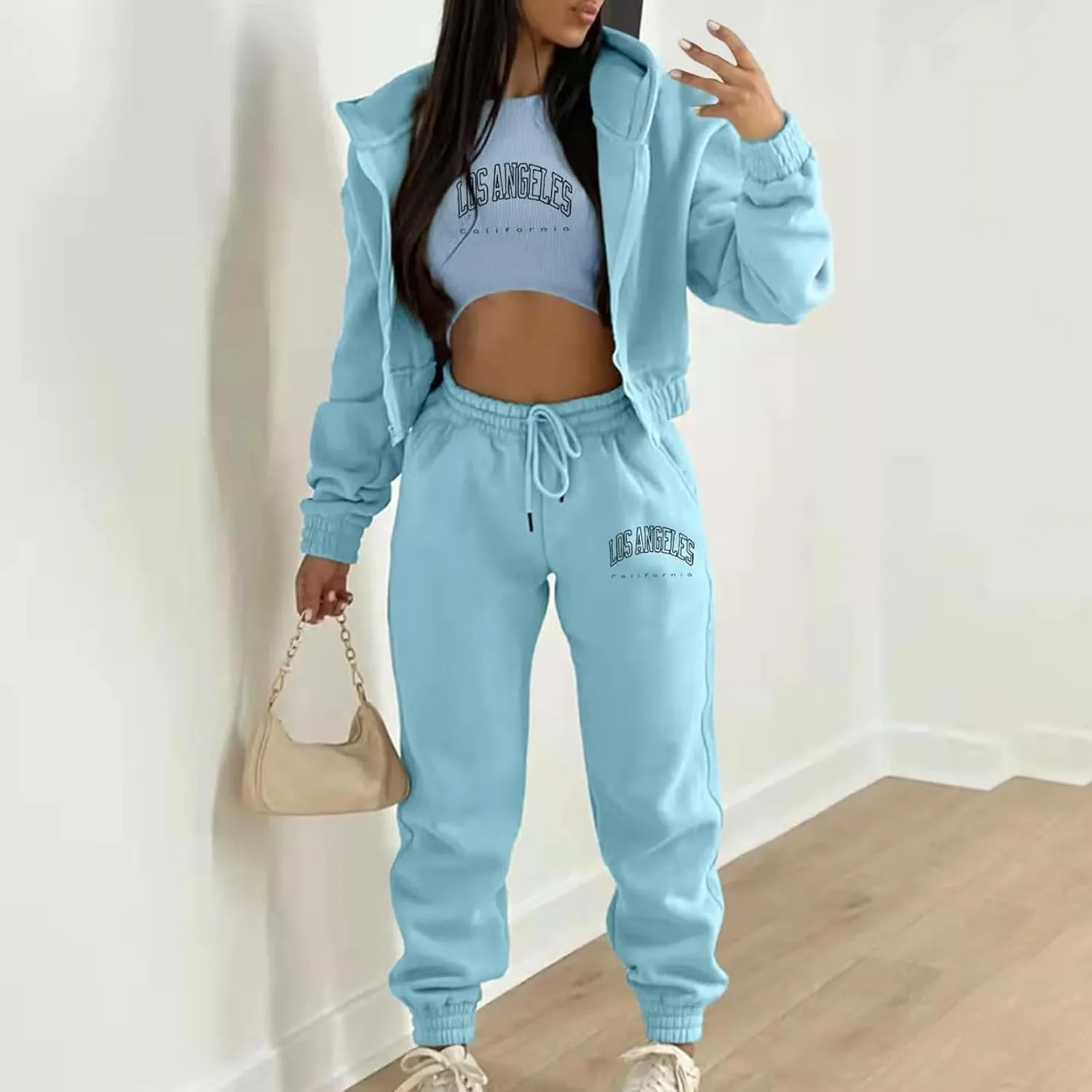 Sweatpants and Sweatshirt Set for Women, Casual Outfit Athletic Suit Set Hooded Tracksuit 3 Piece Jogger Sweatsuit