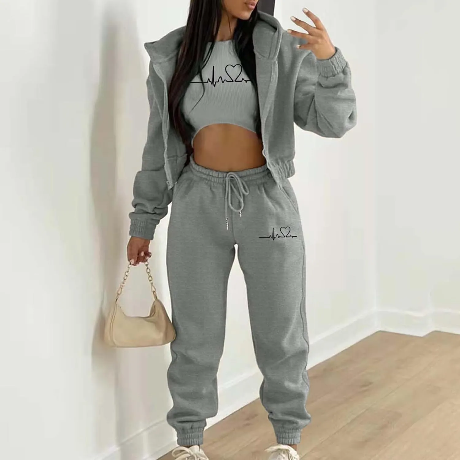 Sweatpants and Sweatshirt Set for Women, Casual Outfit Athletic Suit Set Hooded Tracksuit 3 Piece Jogger Sweatsuit