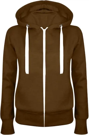 Sweatshirts for Women Lightweight Drawstring Long Sleeve Full-Zip Hooded Sweatshirt Casual Dressy Solid Sweater Coat