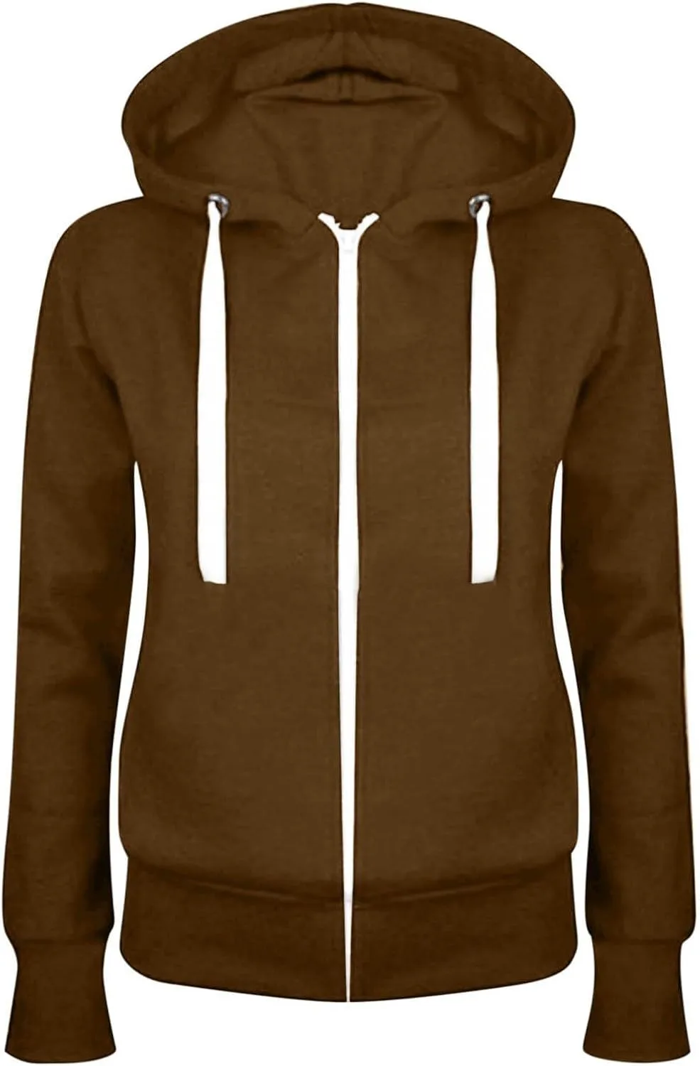 Sweatshirts for Women Lightweight Drawstring Long Sleeve Full-Zip Hooded Sweatshirt Casual Dressy Solid Sweater Coat
