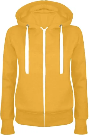 Sweatshirts for Women Lightweight Drawstring Long Sleeve Full-Zip Hooded Sweatshirt Casual Dressy Solid Sweater Coat