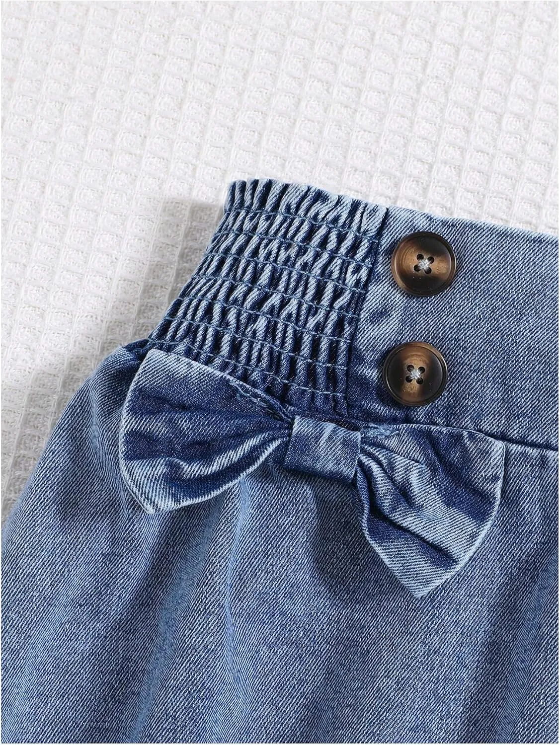 SweatyRocks Girl's Bow Denim Skirts Button Front Elastic High Waist Pleated A Line Jean Skirts