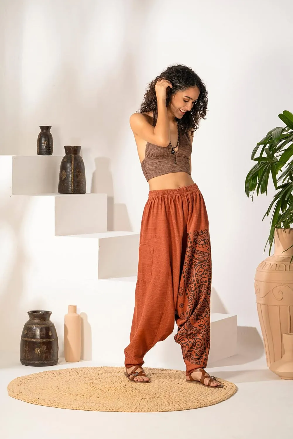 The Veshti Company Women's Printed Harem Pants - Boho Yoga Baggy Pants with Elastic Waist & Drawstring, Hippie Lounge Pants