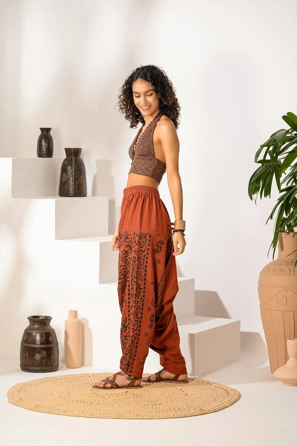 The Veshti Company Women's Printed Harem Pants - Boho Yoga Baggy Pants with Elastic Waist & Drawstring, Hippie Lounge Pants