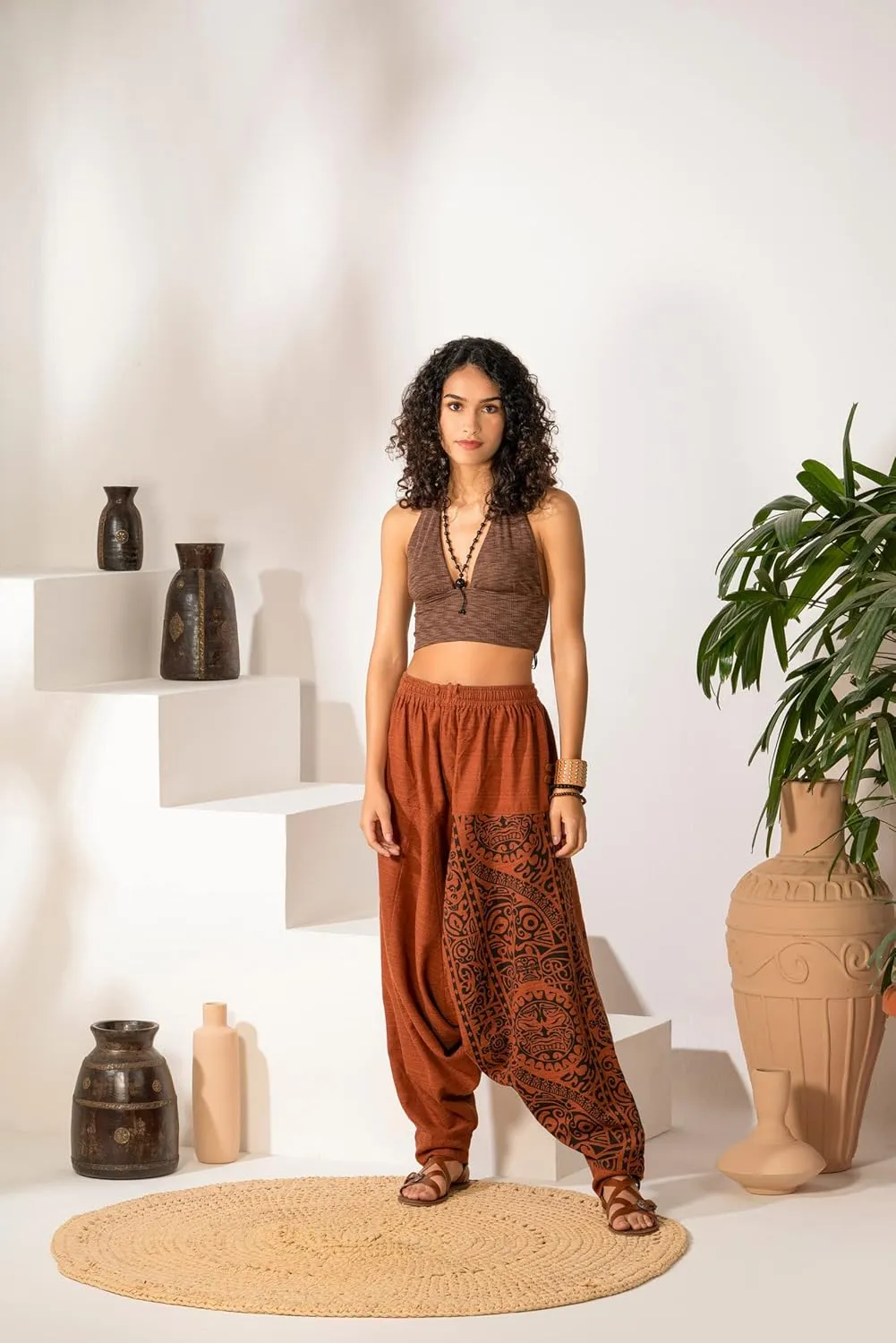 The Veshti Company Women's Printed Harem Pants - Boho Yoga Baggy Pants with Elastic Waist & Drawstring, Hippie Lounge Pants
