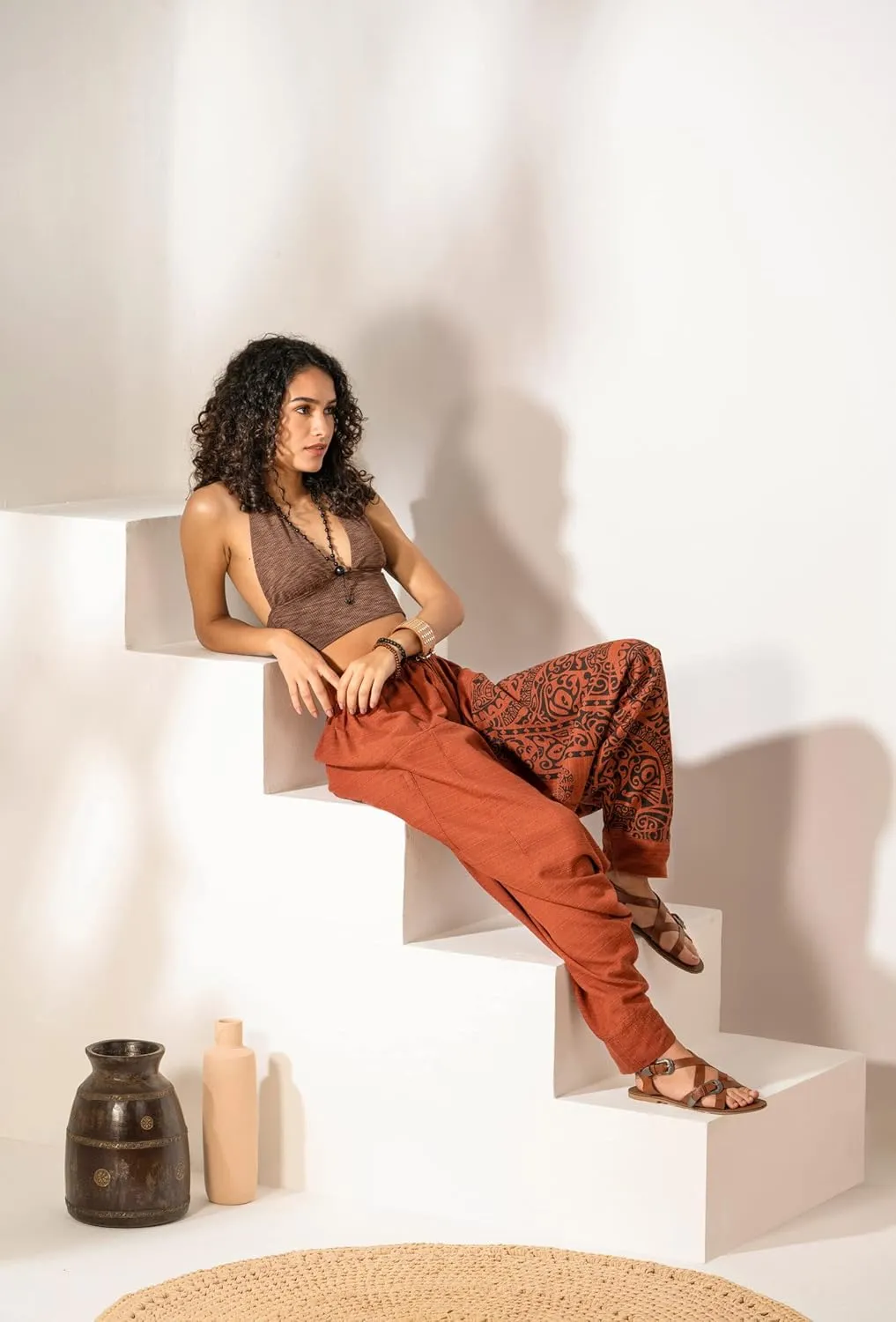 The Veshti Company Women's Printed Harem Pants - Boho Yoga Baggy Pants with Elastic Waist & Drawstring, Hippie Lounge Pants
