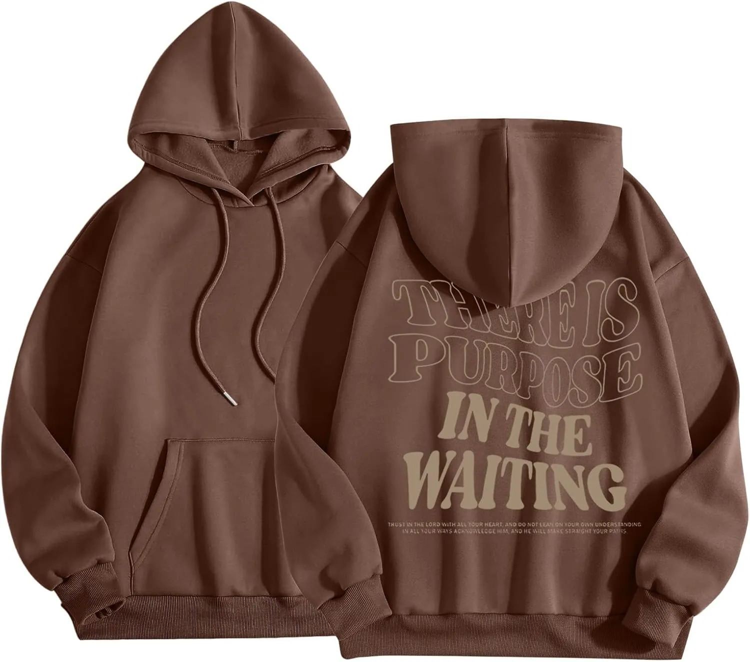 There is Purpose in The Waiting Christian Hoodies for Women Bible Verse Graphic Oversized Long Sleeve Girls Sweatshirt
