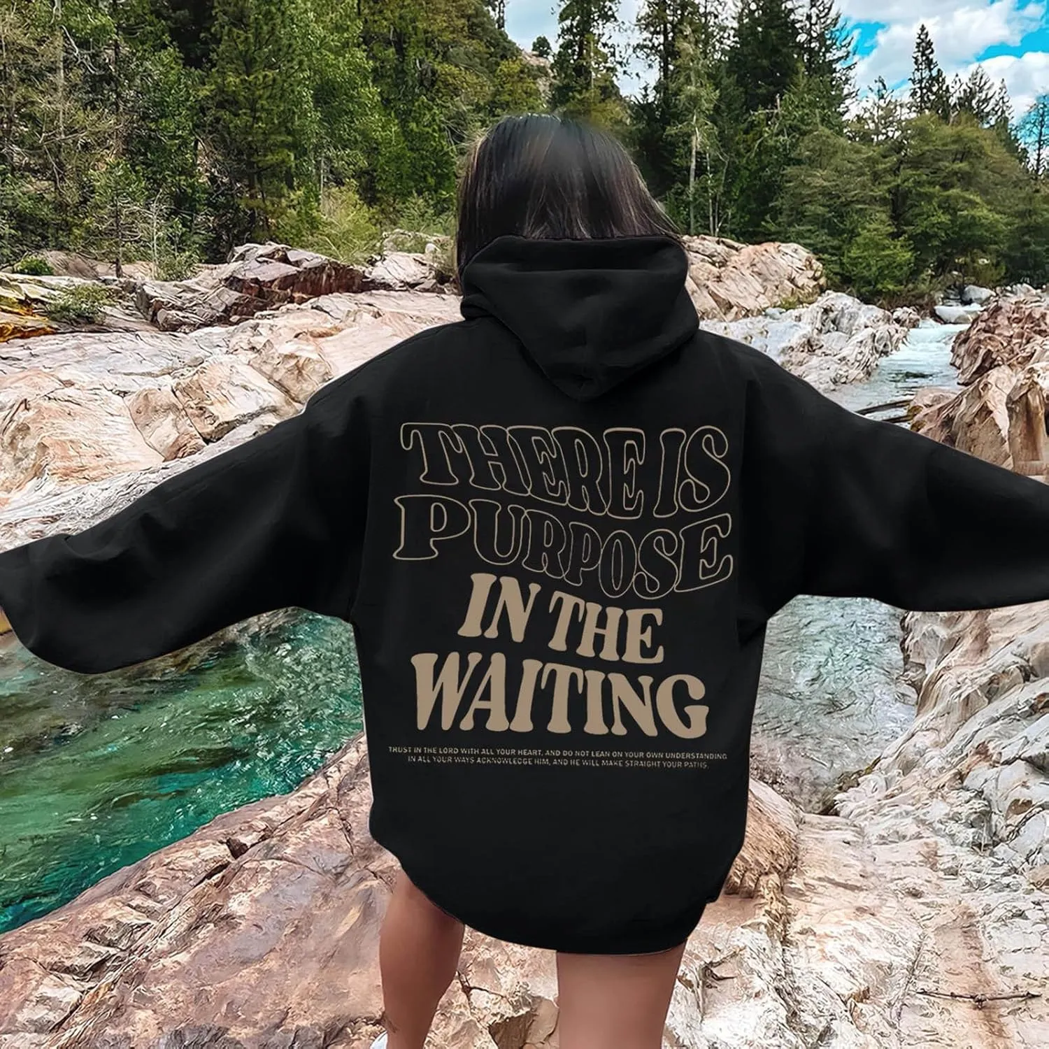 There is Purpose in The Waiting Christian Hoodies for Women Bible Verse Graphic Oversized Long Sleeve Girls Sweatshirt