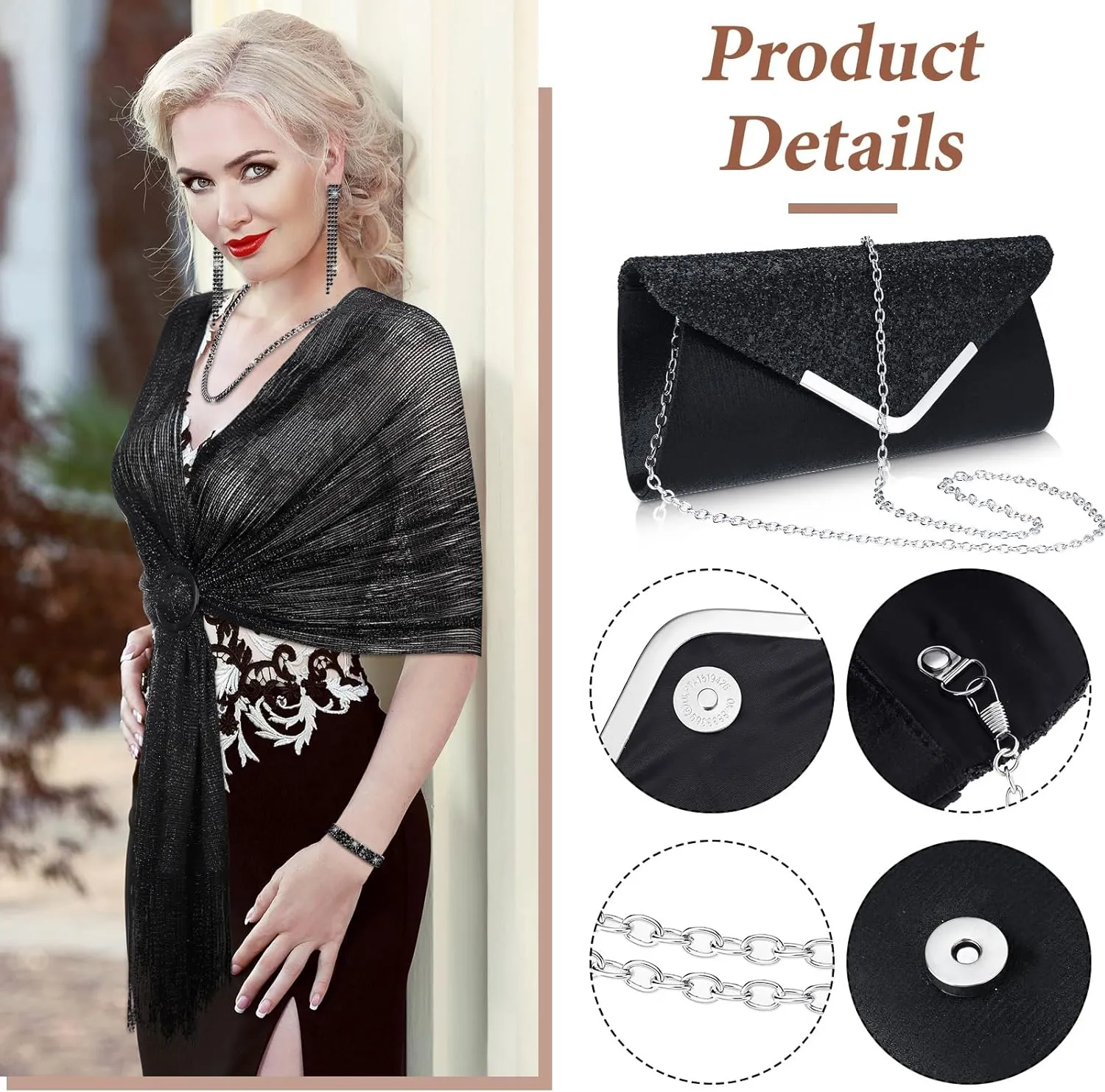 Tiamon 5 Pcs Rhinestone Jewelry Sets Shawls and Wraps Formal Clutch Purses for Women Evening Dresses Weddings
