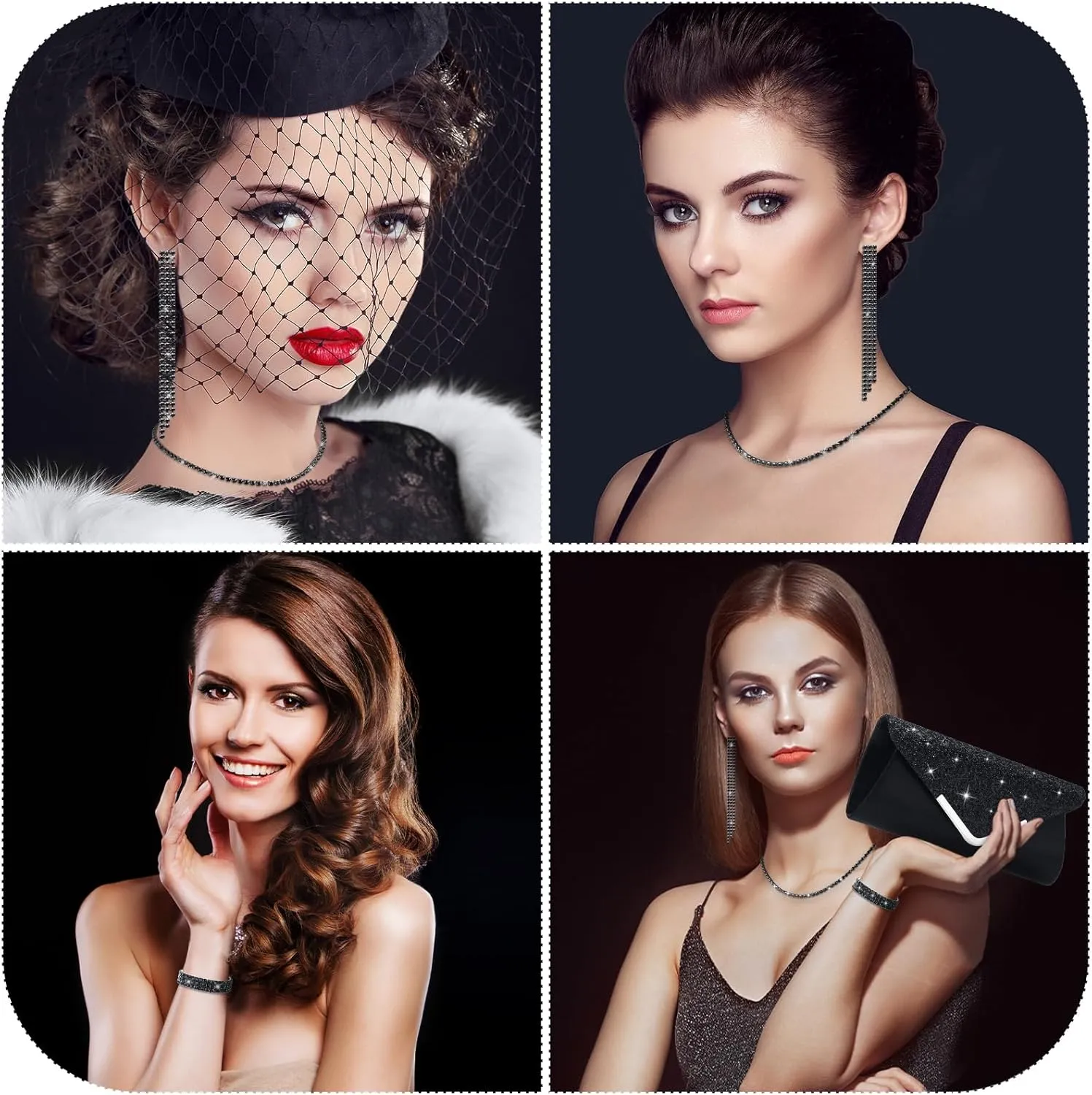 Tiamon 5 Pcs Rhinestone Jewelry Sets Shawls and Wraps Formal Clutch Purses for Women Evening Dresses Weddings
