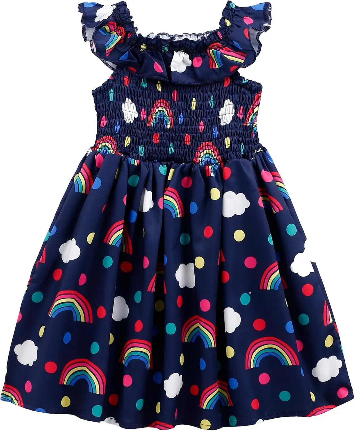 Toddler Little Girls Summer Dresses Floral Ruffle Sleeve A-Line Sundress Smocked Swing Birthday Outfits Dress 2-7 Years