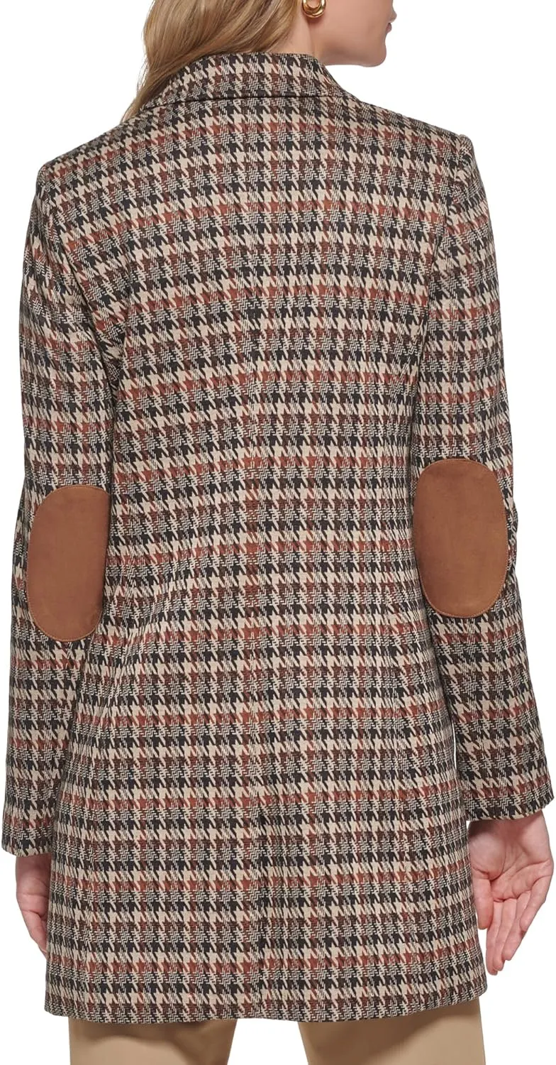 Tommy Hilfiger Women's Long Plaid Fitted Single Button Blazer