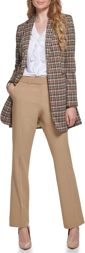 Tommy Hilfiger Women's Long Plaid Fitted Single Button Blazer