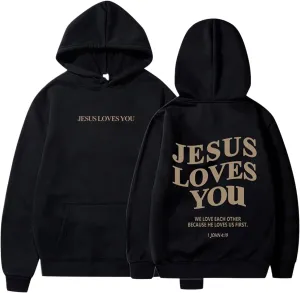 Trust In The Lord Christian Graphic Hoodies Trendy Jesus Loves You Hoodie Oversized Long Sleeve Sweatshirts Outfit
