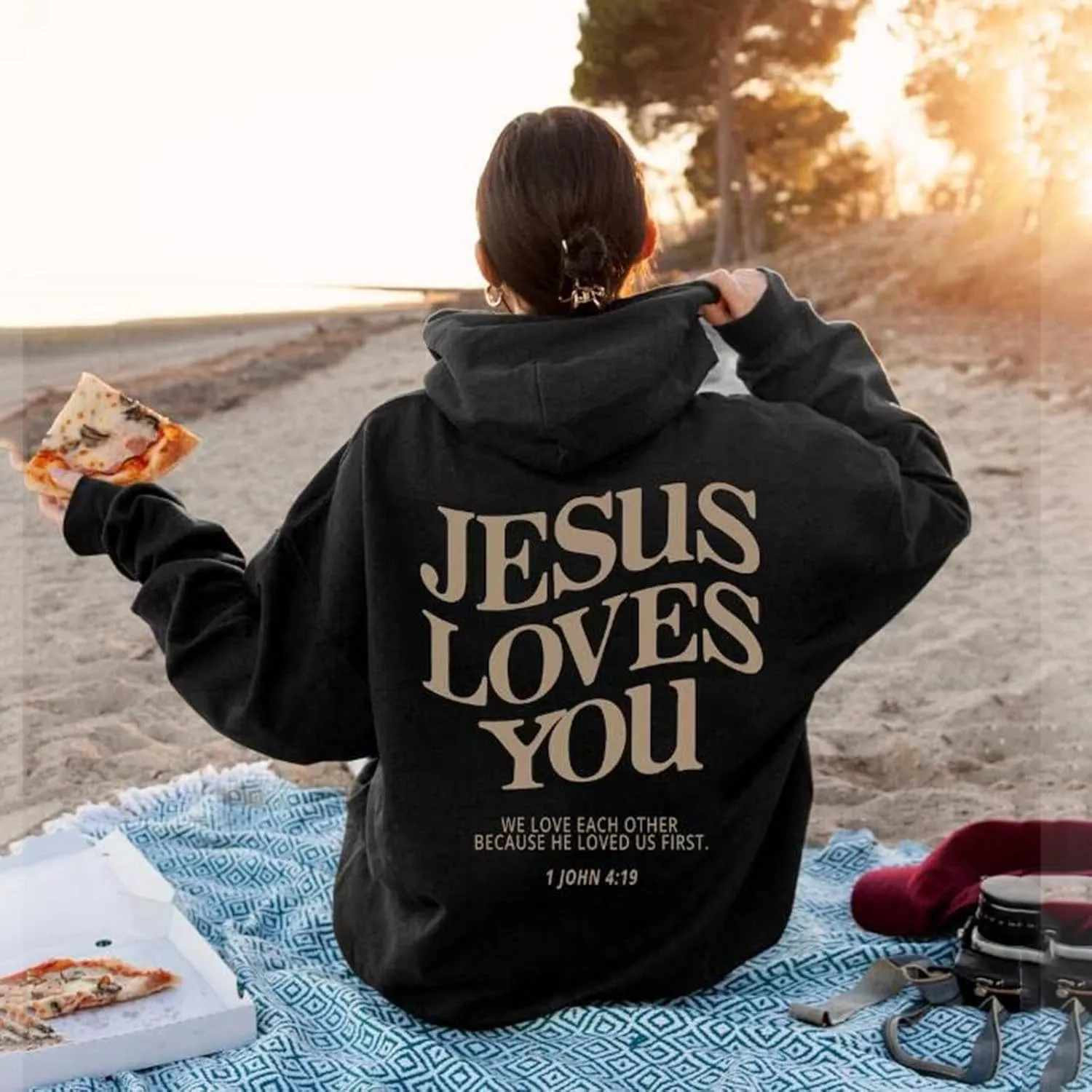 Trust In The Lord Christian Graphic Hoodies Trendy Jesus Loves You Hoodie Oversized Long Sleeve Sweatshirts Outfit