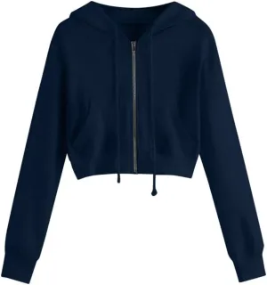 tuduoms Women Casual Cropped Zip Up Hoodie Cute Crop Top Y2K Teen Girls Trendy Lightweight Crop Jacket Long Sleeve Sweatshirt