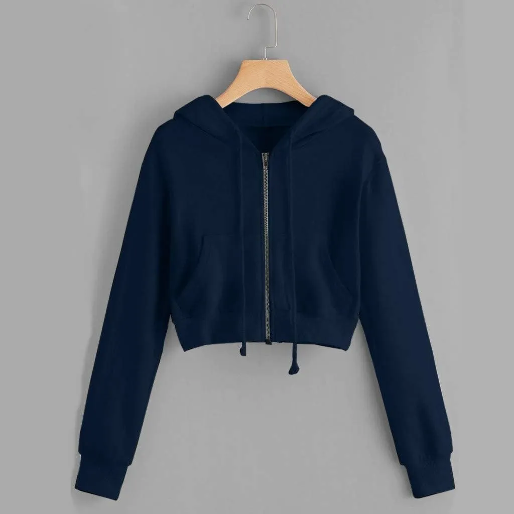 tuduoms Women Casual Cropped Zip Up Hoodie Cute Crop Top Y2K Teen Girls Trendy Lightweight Crop Jacket Long Sleeve Sweatshirt