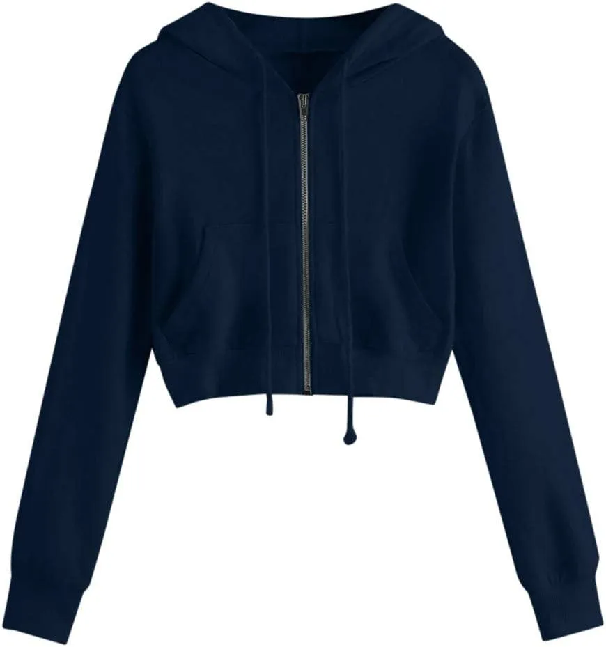 tuduoms Women Casual Cropped Zip Up Hoodie Cute Crop Top Y2K Teen Girls Trendy Lightweight Crop Jacket Long Sleeve Sweatshirt