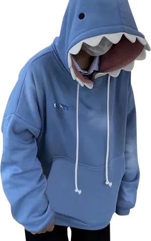 TUQIDEWU Mens Hoodies, Women's Cute Shark Hoodies Unisex Hoodies Long Sleeve Hooded Cartoon Animal Pullover Sweatshirts Tops