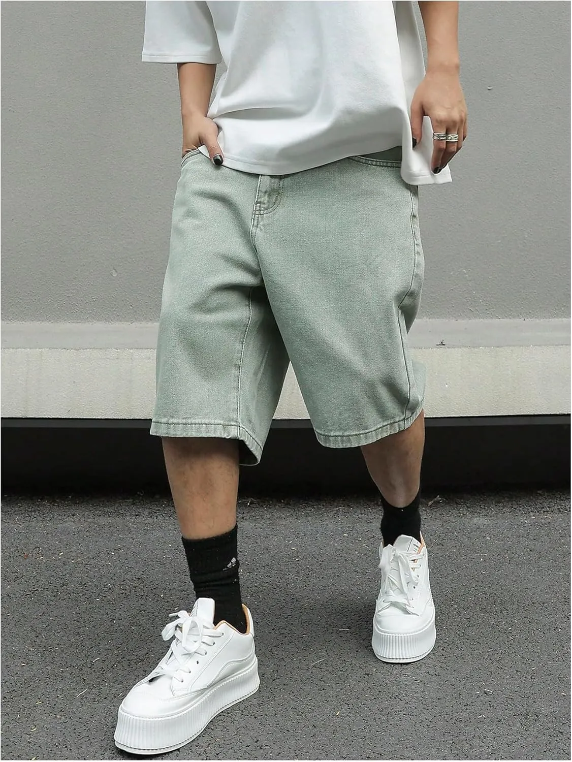 Verdusa Men's Baggy Bermuda Denim Shorts Streetwear Jean Short with Pockets