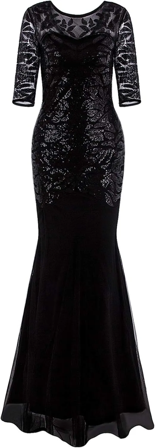 Vijiv 1920s Long Prom Dresses Sequins Beaded Art Deco Evening Party V Neck Back