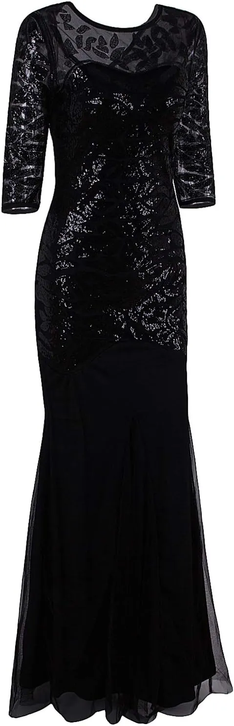 Vijiv 1920s Long Prom Dresses Sequins Beaded Art Deco Evening Party V Neck Back
