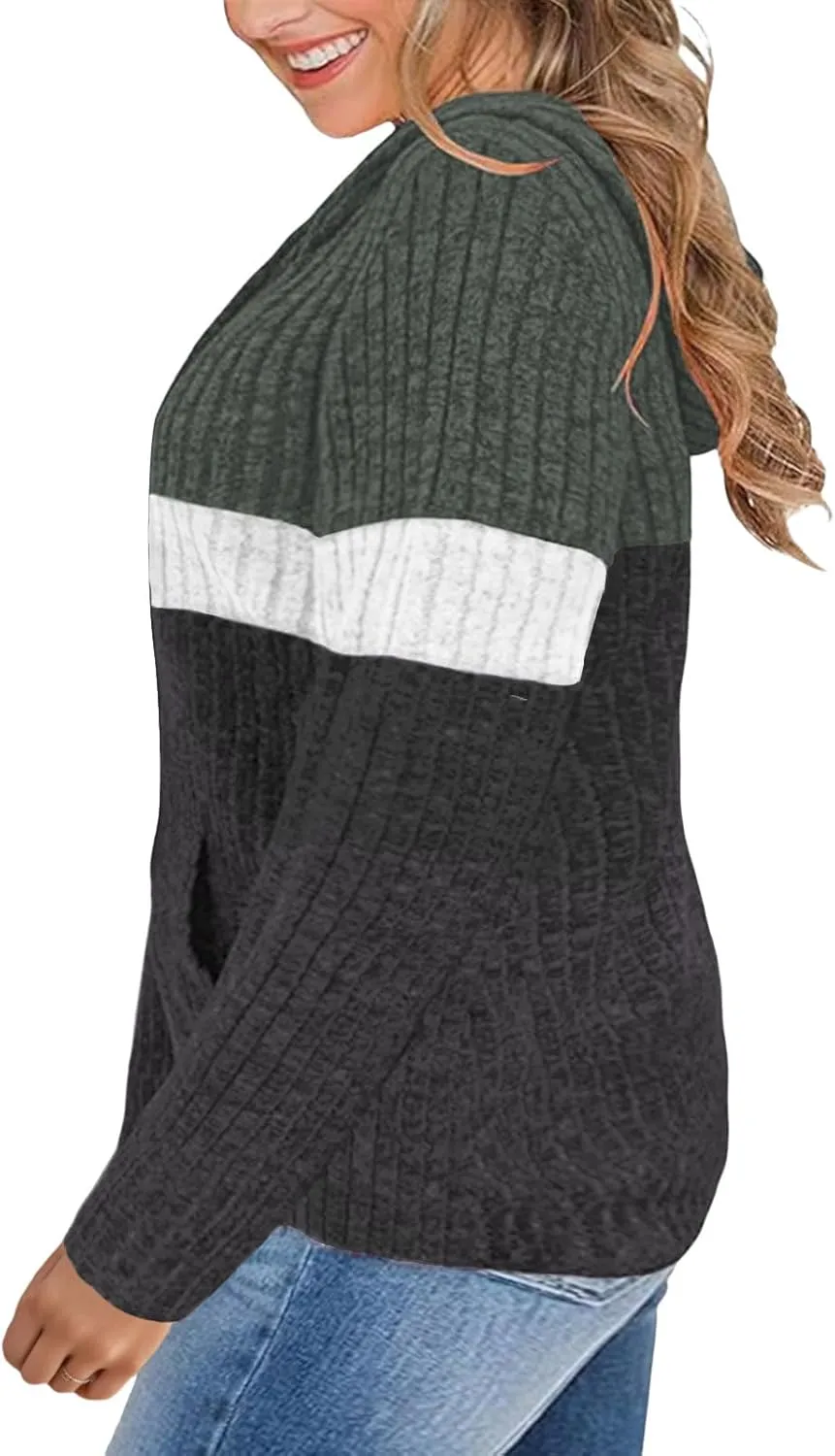 VISLILY Plus-Size-Hoodies for Women Casual Color Block Sweaters Long Sleeve Pullover Sweatshirts Cute Loose Tops with Pocket