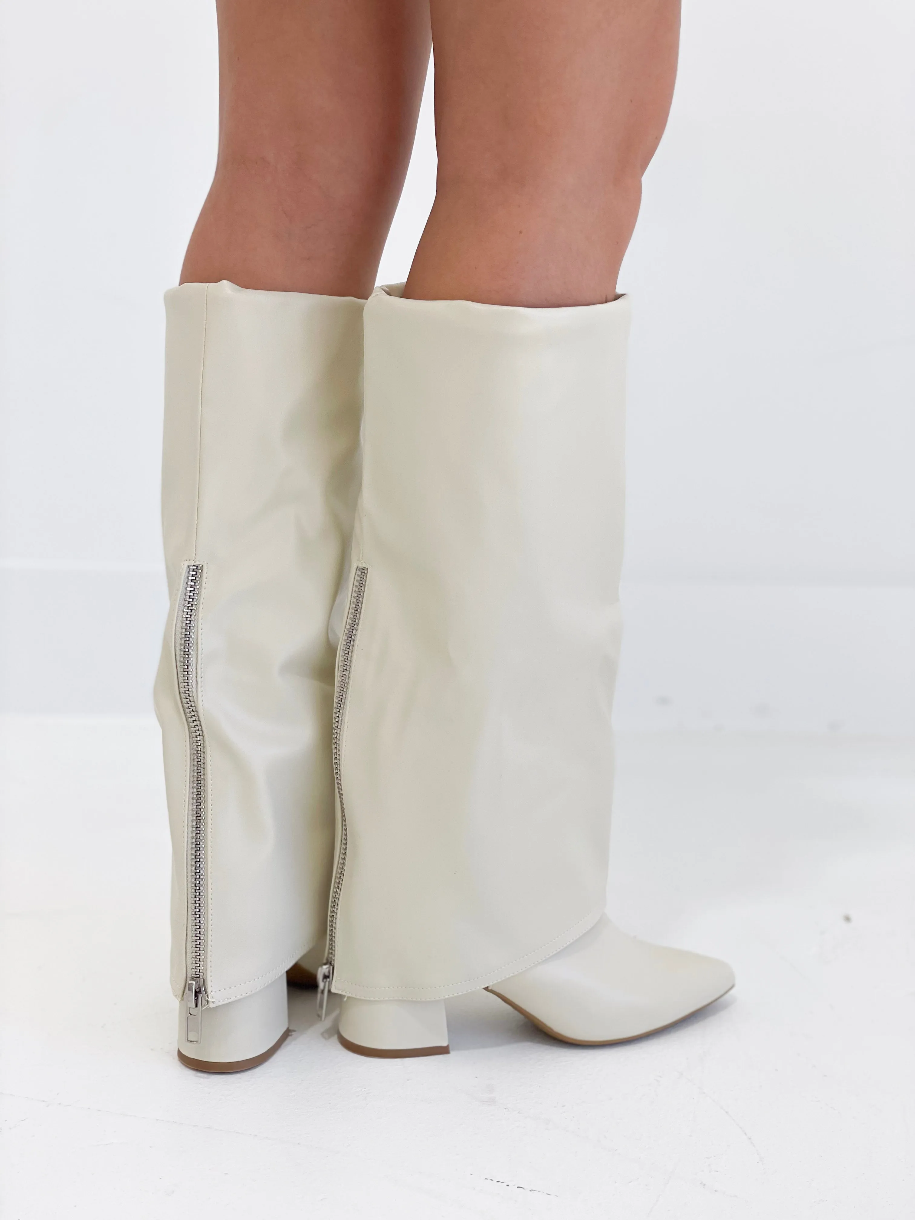 Vivi Foldover Boots - Beige