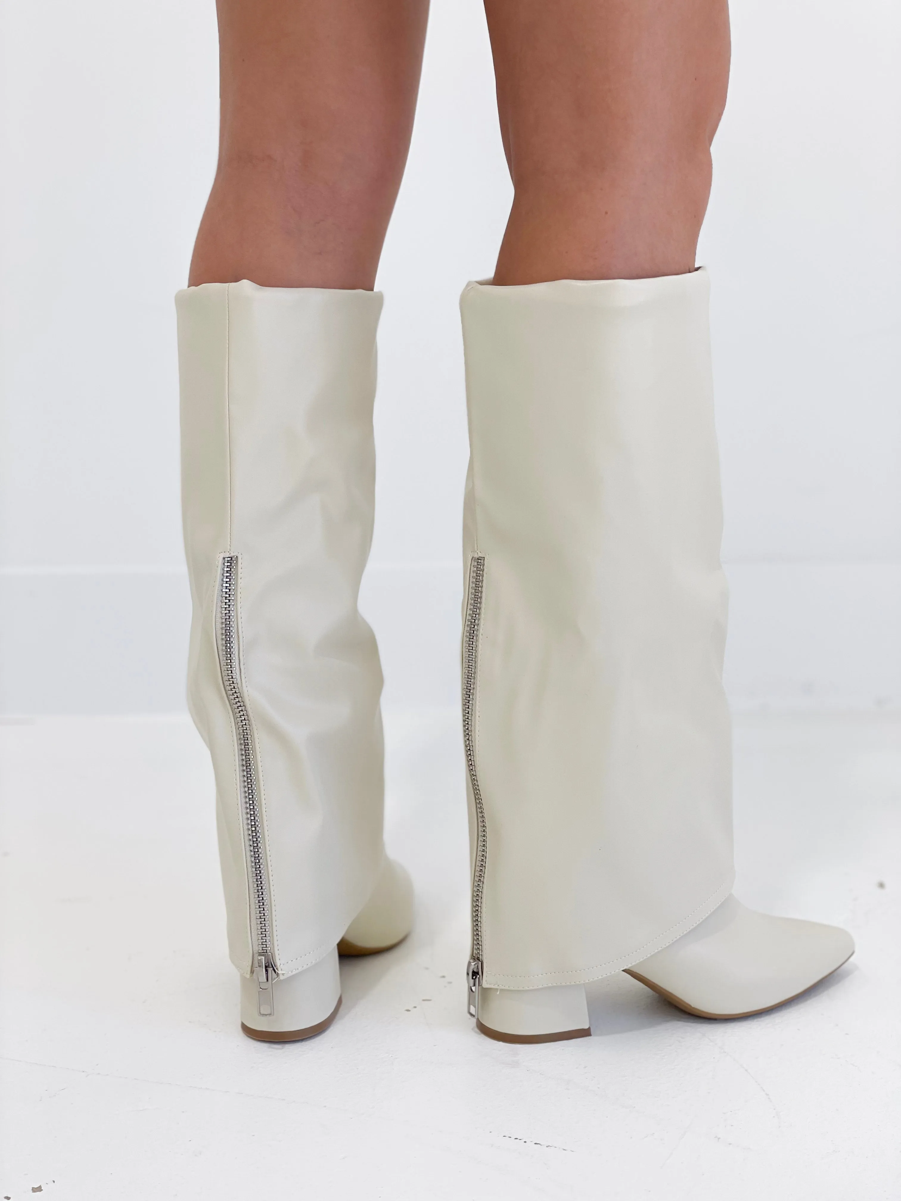 Vivi Foldover Boots - Beige