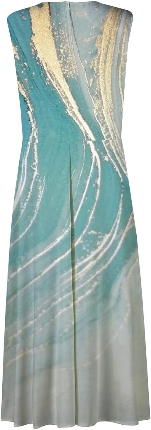 Waist Dress for Women Simple Floral Maxi Dress Flowy Casual V Neck Sleeveless Wedding Guest Holiday Long Dress