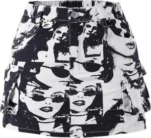 WDIRARA Girl's Cargo Denim Mini Skirt High Elastic Waisted Jean A Line Bodycon Casual Skirts with Pockets