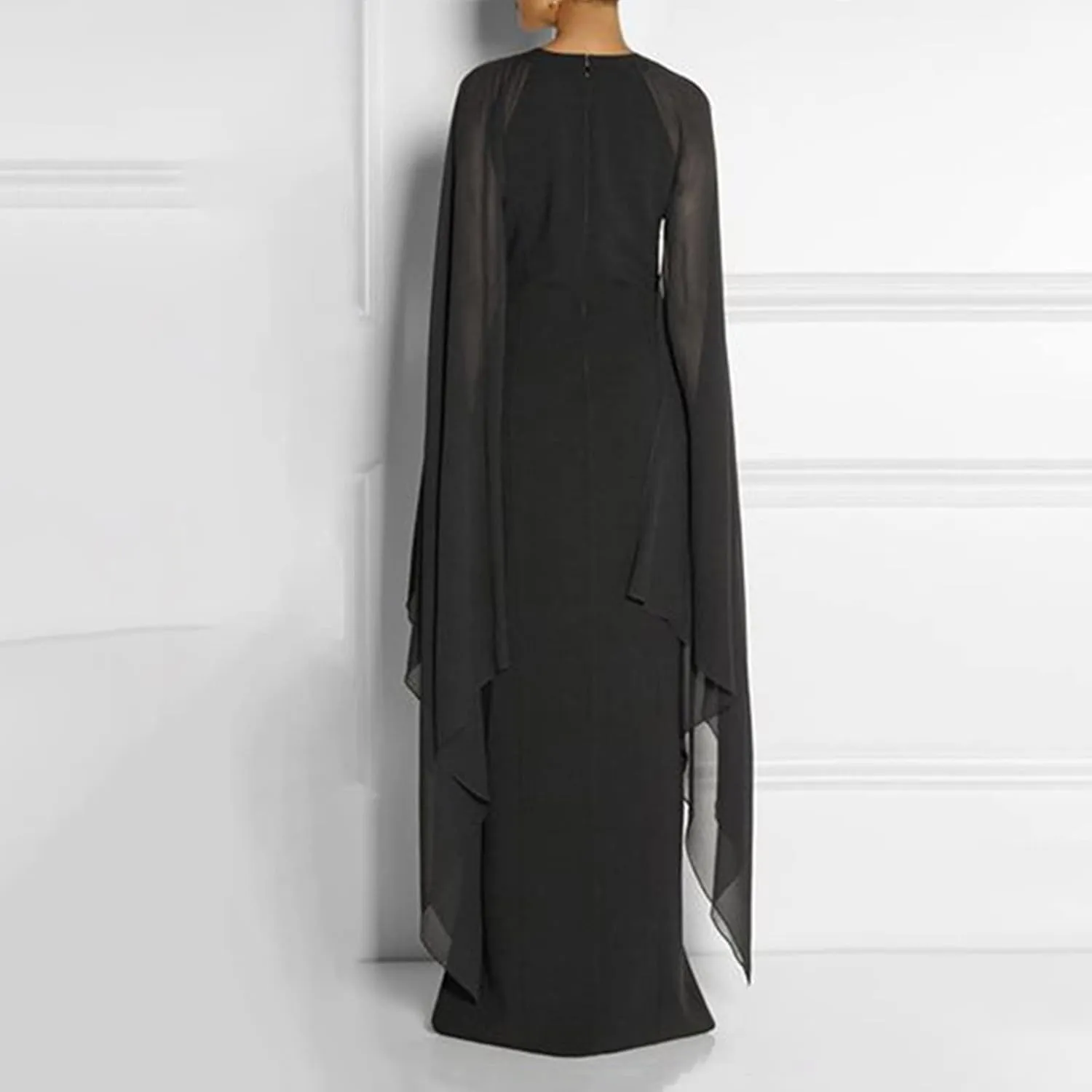 Wedding Dresses for Women Chiffon Elegant High Split Flare Sleeve Dress Formal Evening Gowns Maxi Dress with Cape