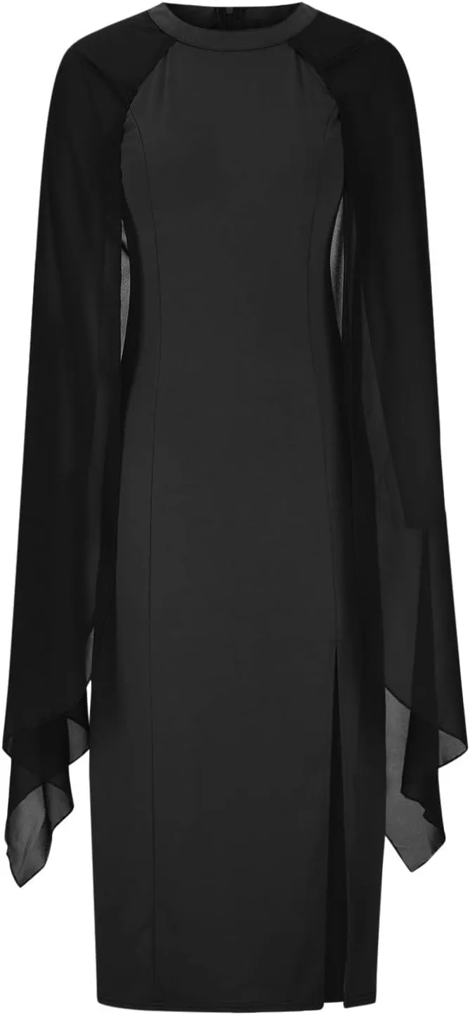 Wedding Dresses for Women Chiffon Elegant High Split Flare Sleeve Dress Formal Evening Gowns Maxi Dress with Cape
