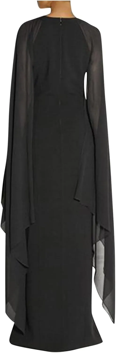 Wedding Dresses for Women Chiffon Elegant High Split Flare Sleeve Dress Formal Evening Gowns Maxi Dress with Cape