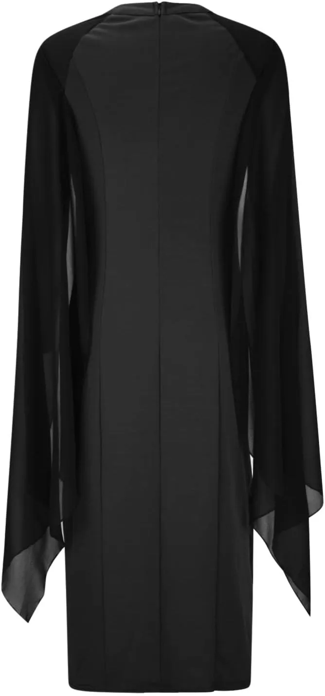 Wedding Dresses for Women Chiffon Elegant High Split Flare Sleeve Dress Formal Evening Gowns Maxi Dress with Cape