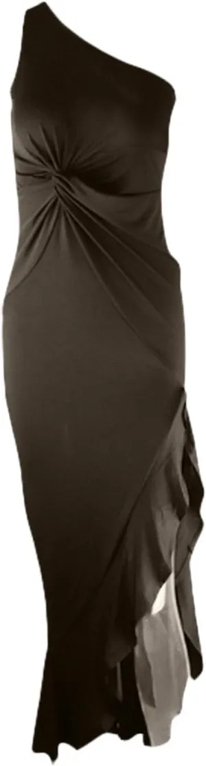 Wedding Guest Dress for Women 2025,Women's Slim One Shoulder Ruched Split Mermaid Dress Evening Cocktail Maxi Dresses