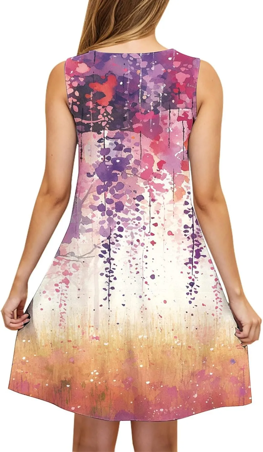 Wedding Guest Dresses for Women Summer Sleevless Floral Loose Dress Ruffle Hem V Neck Dress Business Casual Outfits
