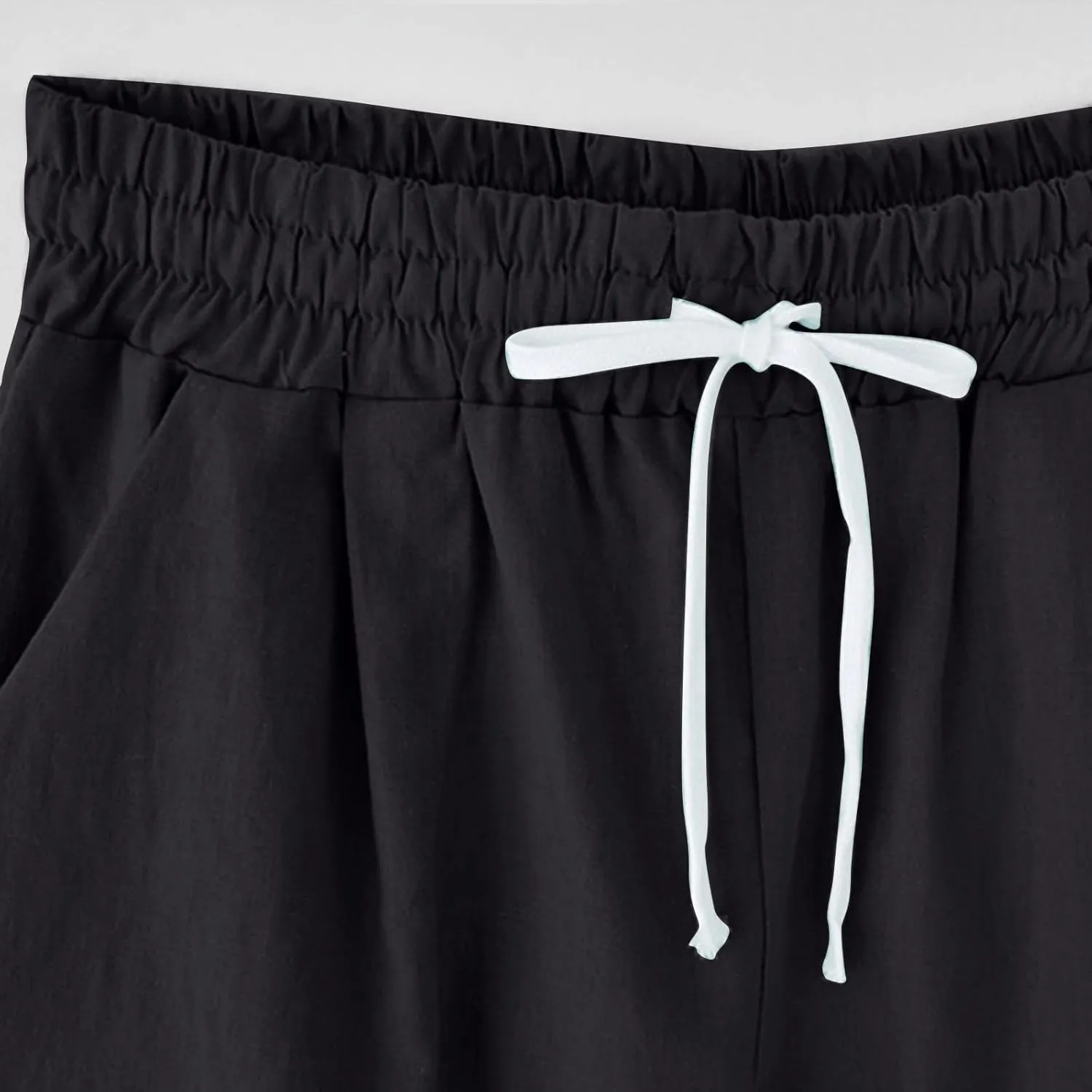 White Shorts for Woman Plus Size High Waisted Shorts Lacing Beach Workout Pocket Five Point Pants White Shorts for