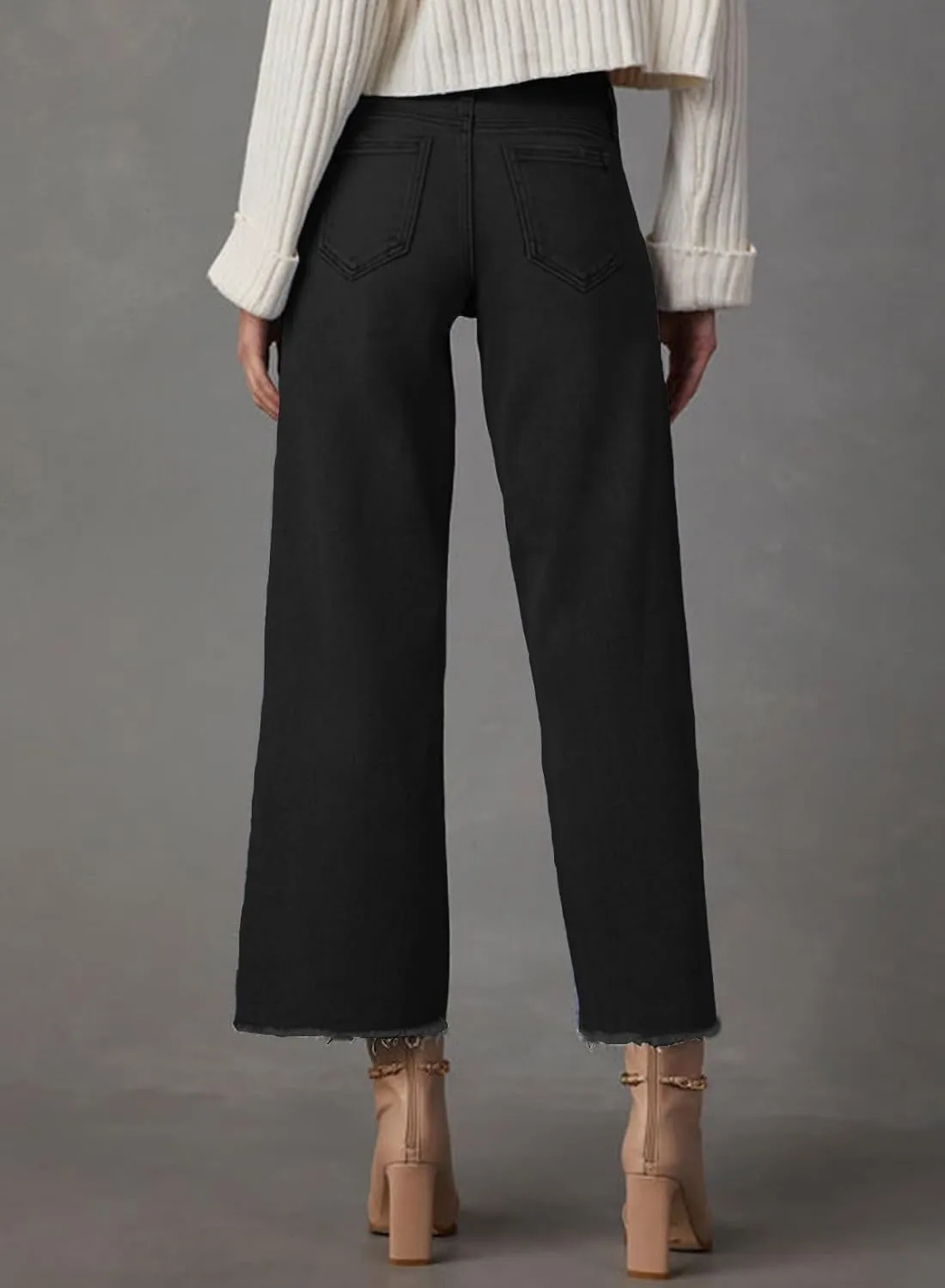 Wide Leg Jeans for Women High Waisted Cropped Boyfriend Touser Jean Casual Stretchy Flare Denim Pants