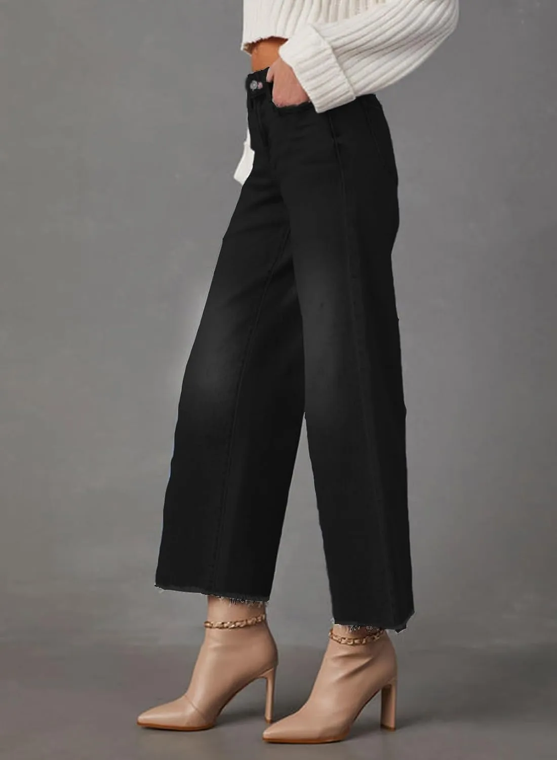 Wide Leg Jeans for Women High Waisted Cropped Boyfriend Touser Jean Casual Stretchy Flare Denim Pants